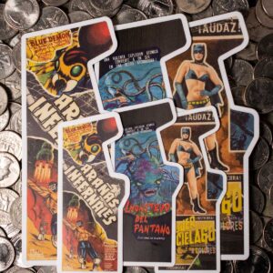 3 Large and 3 Small stickers on a field of quarters