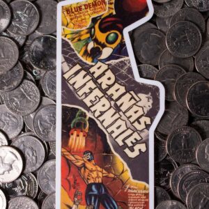 Aranas Infernales Large Sticker on a field of quarters