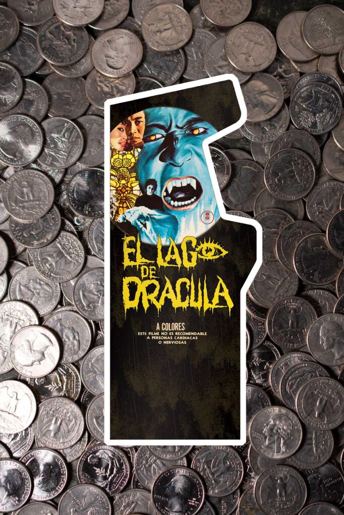 El Lago de Dracula cabinet art on a field of quarters