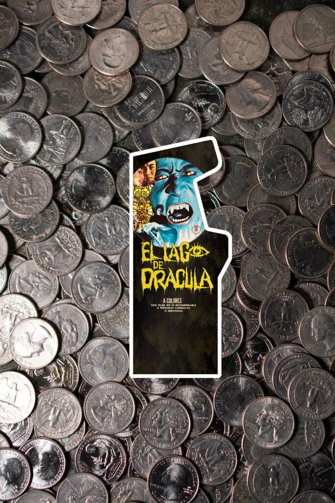 El Lago de Dracula arcade art on a field of quarters