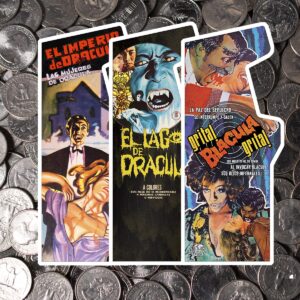 3 Large arcade stickers on a field of quarters