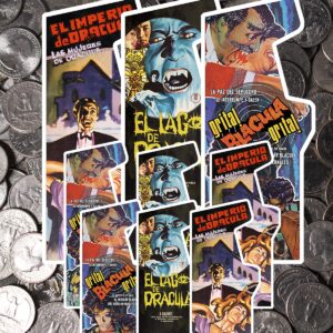 6 stickers and 3 magnets on a field of quarters