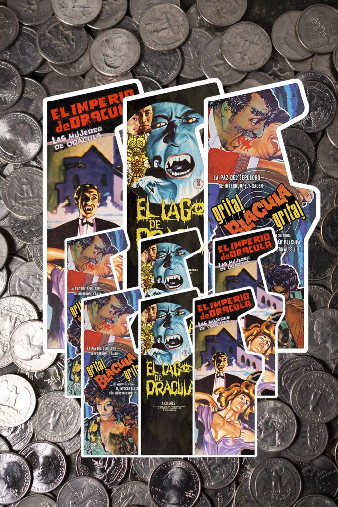 6 stickers and 3 magnets on a field of quarters