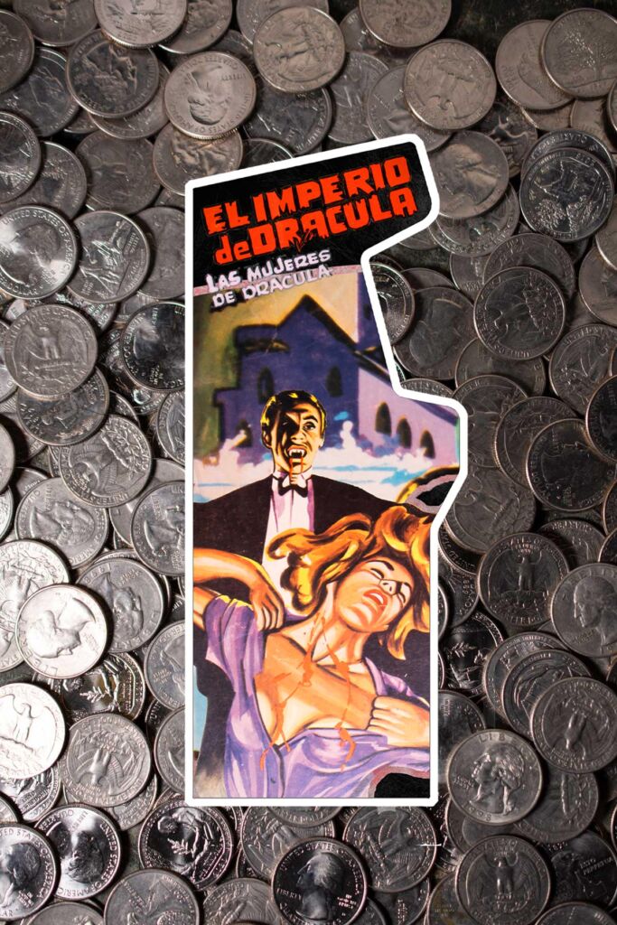 El Imperio de Dracula cabinet art on a field of quarters